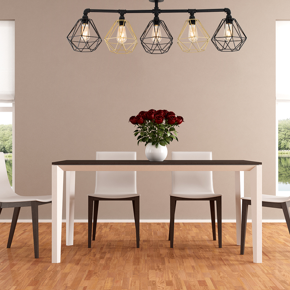 Luiggi Black & Gold Diablo 5 Light Semi Flush Ceiling Light