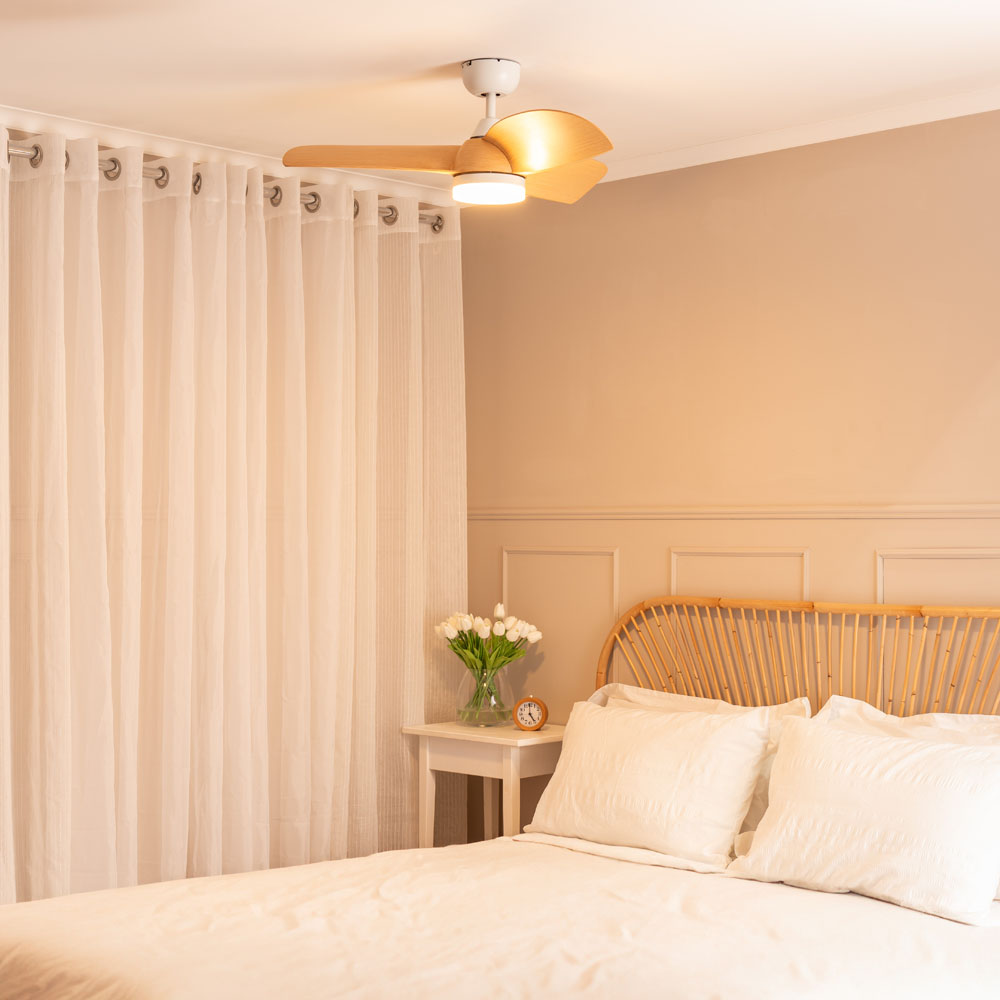 36 Inch Integrated LED Ceiling Fan with Remote Control in White and Beechwood