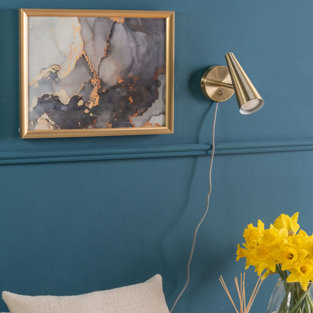 Duke Cone Plug In Wall Light in Antique Brass