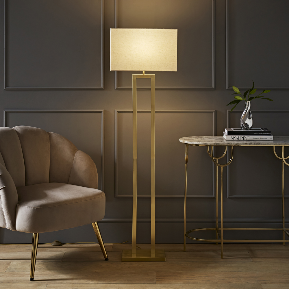 Gloria Gold Double Stem Floor Lamp with Rectangular Shade