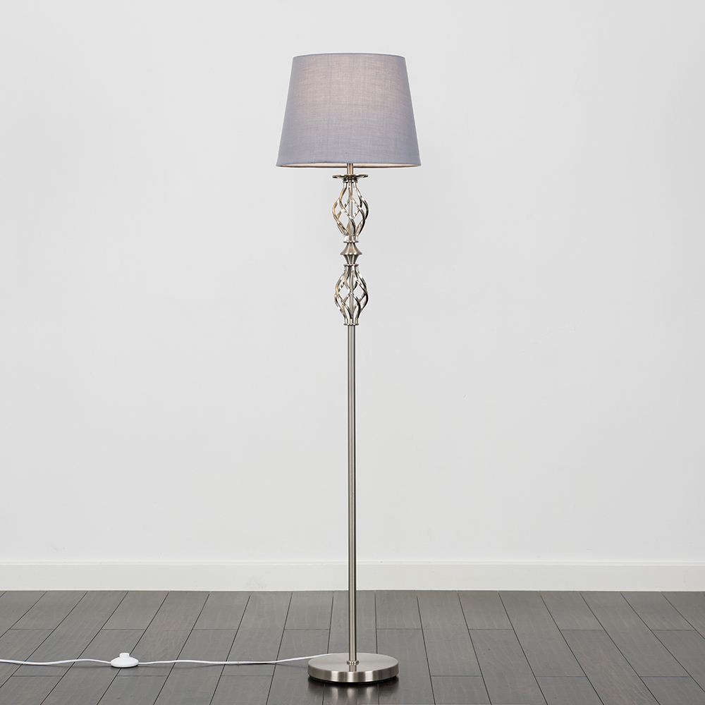 Pembroke Brushed Chrome Twist Floor Lamp with Grey Aspen Shade