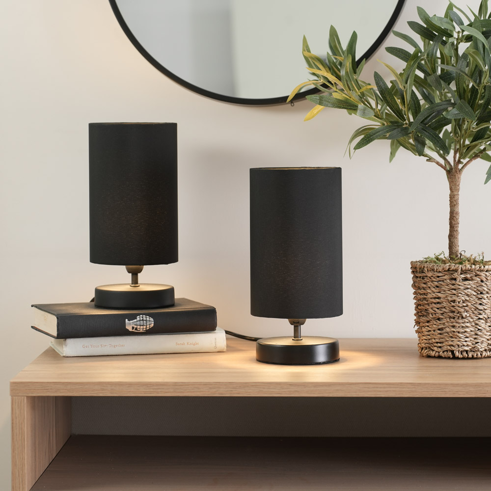 Pair of Francis Matt Black Touch Table Lamps with Black Shade