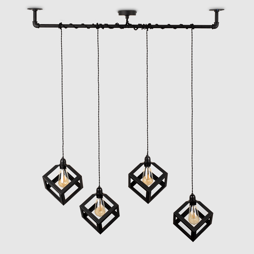 Luiggi Steampunk 4 Light Black Ceiling Pendant Light with Eschor Shad