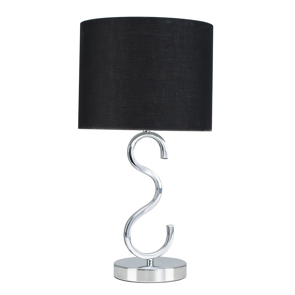 Cabonna Chrome Modern Touch Table Lamp with Black Drum Shade