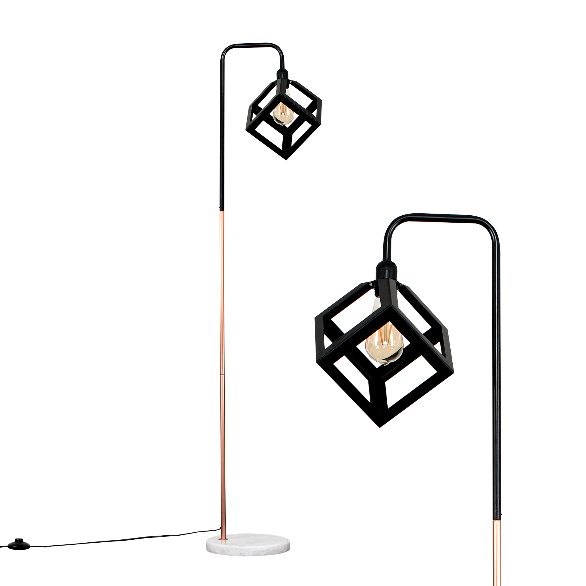Talisman Black and Copper Floor Lamp With White Marble Base and Black