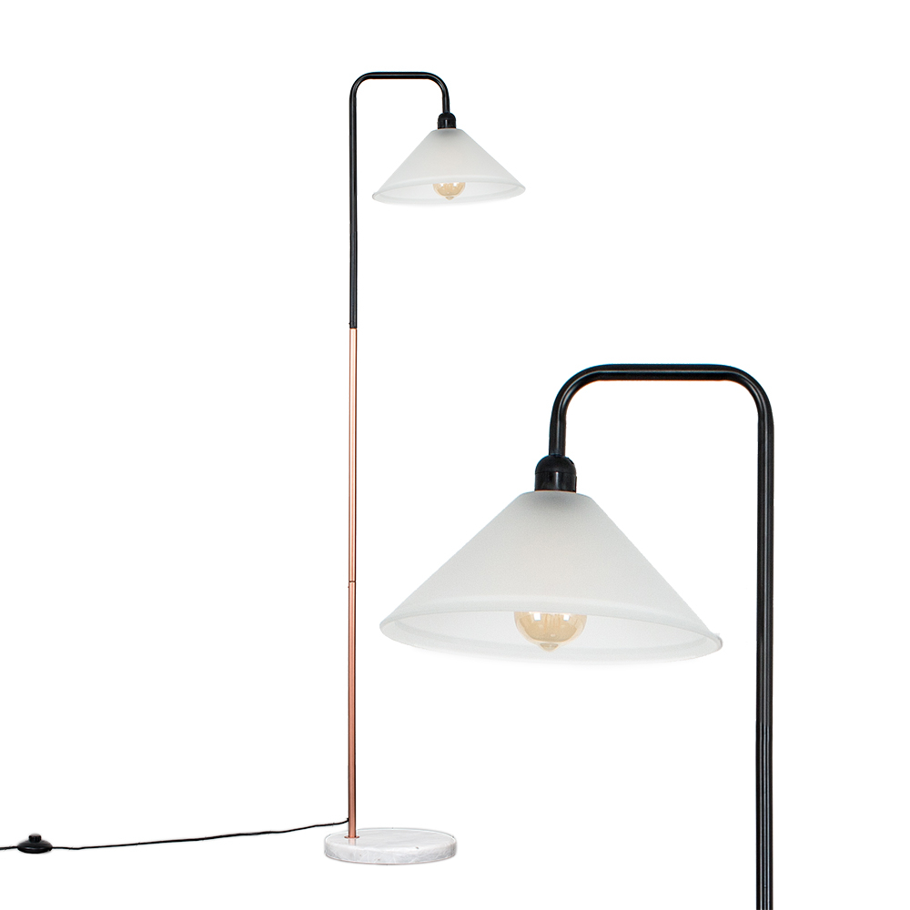 Talisman Black and Copper Floor Lamp With White Marble Base and Taper