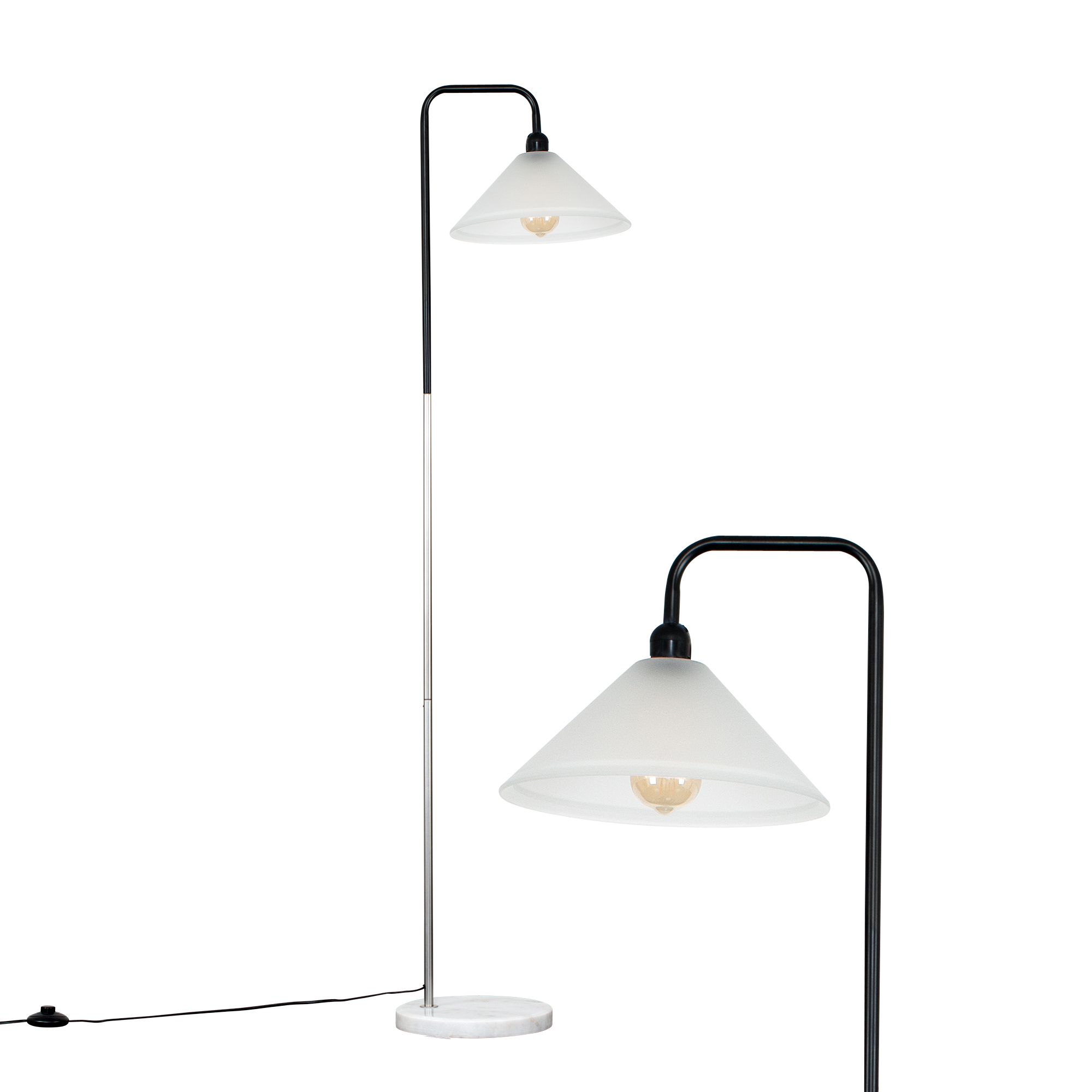 Talisman Black and Satin Nickel Lamp with Tapered Glass Shade