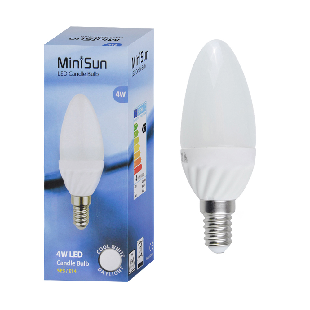 MiniSun Multipack of 10 X 4W Frosted Candle LED Bulbs in Daylight wit