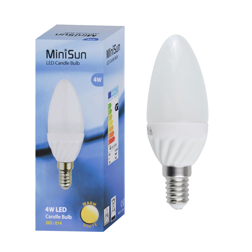 MiniSun Multipack of 10 X 4W Frosted Candle LED Bulbs in Warm White w