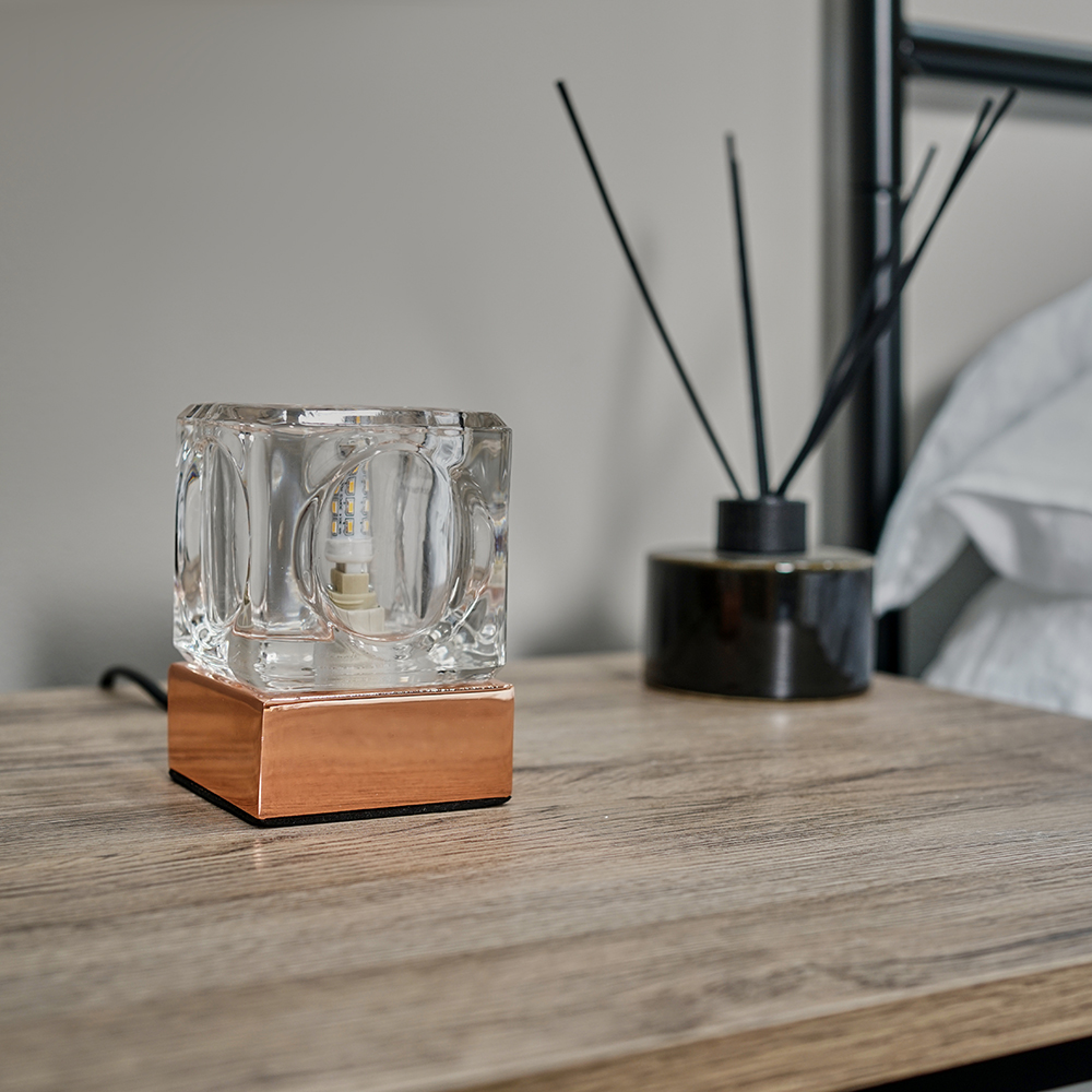Pair of Ice Cube Touch Table Lamps in Copper