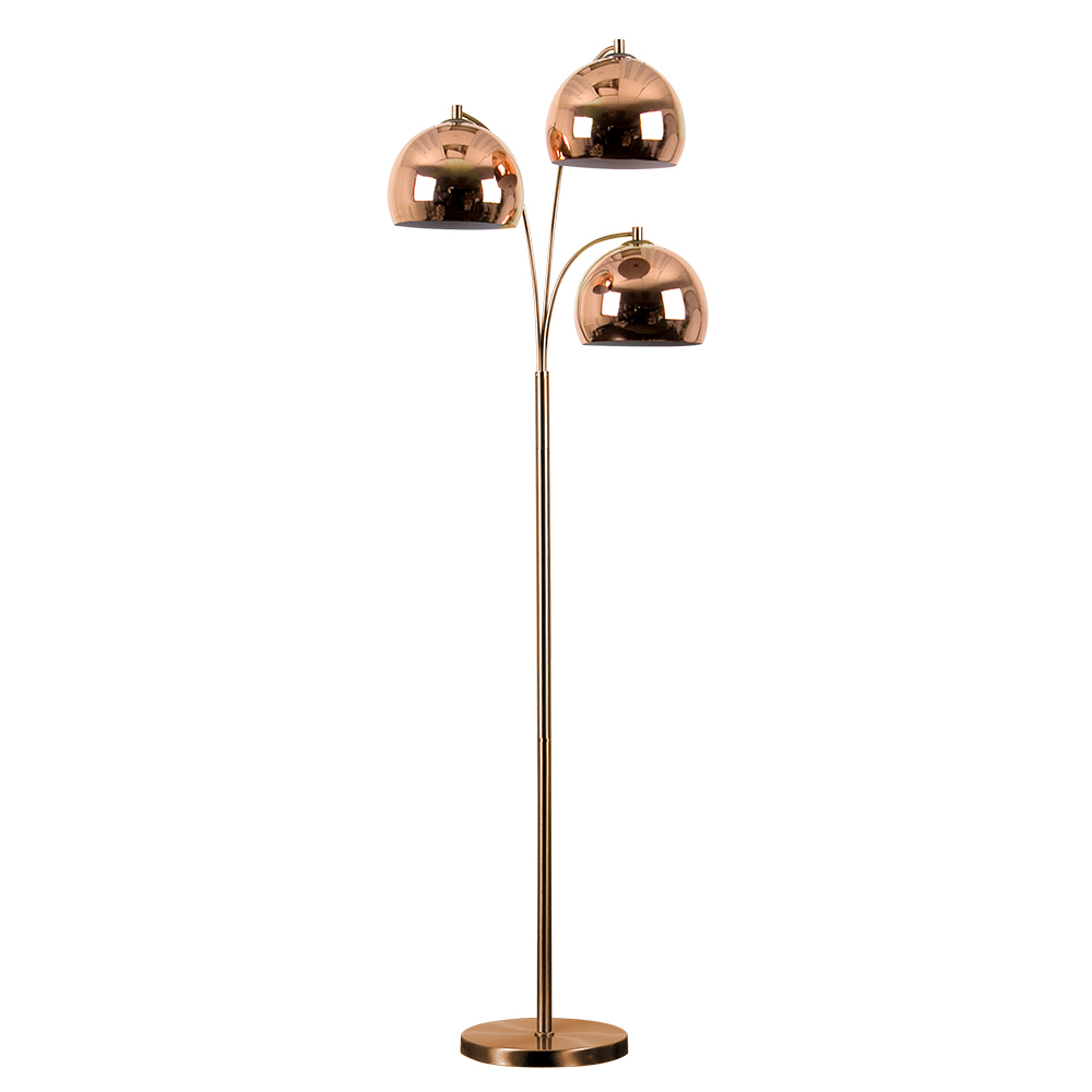  Dantzig Copper 3 Arm Floor Lamp with Copper Dome Shades 09983 5016529099833