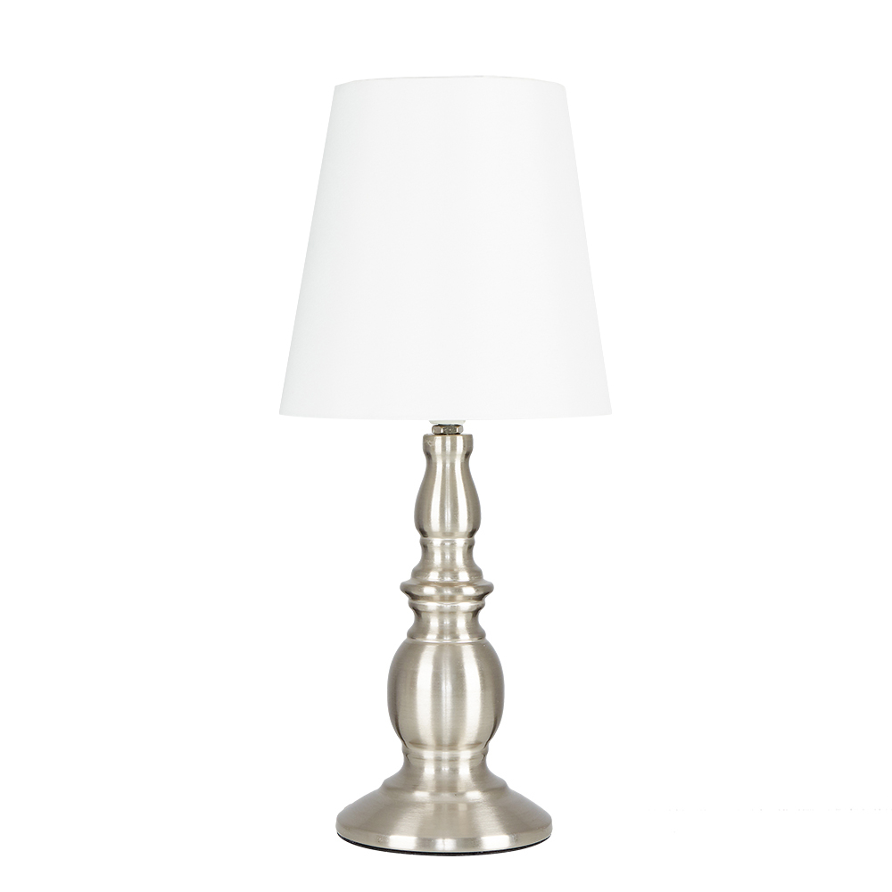 Sierra Satin Nickel Spindle Touch Table Lamp With Cream Shade