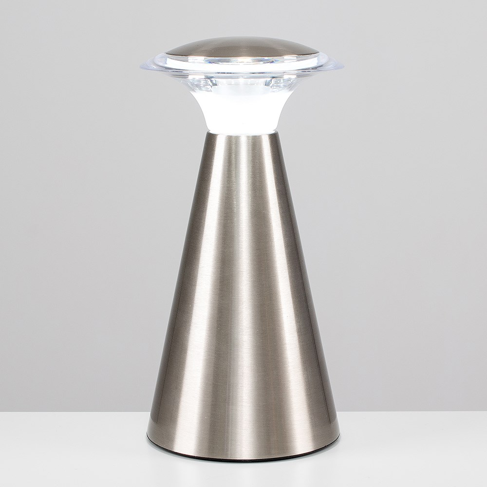 Harrier Brushed Chrome Modern LED Battery Operated Table Lamp
