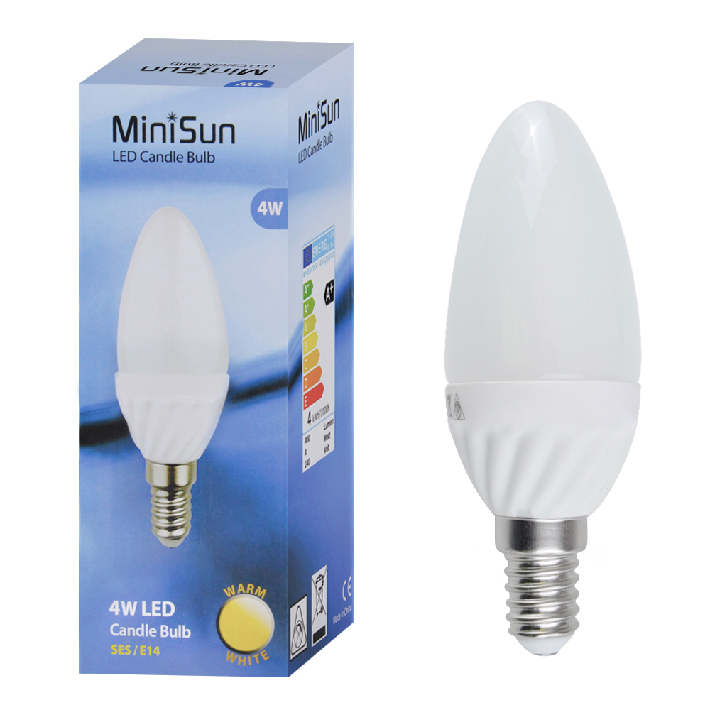  MiniSun 4W SES/E14 Frosted Candle Bulb In Warm White 19473 5016529194736