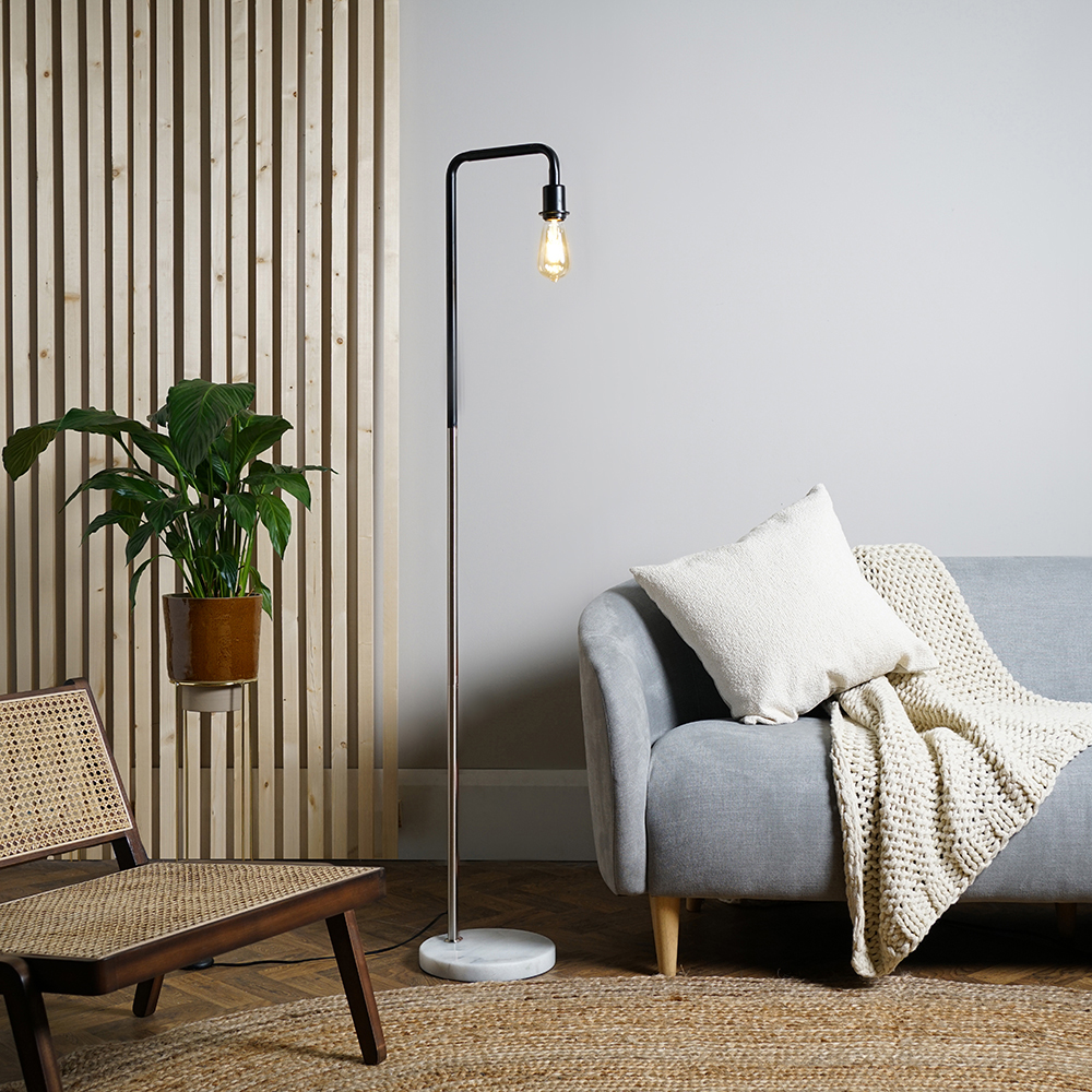 Industrial Style Talisman Brushed Chrome Floor Lamp with White Marble