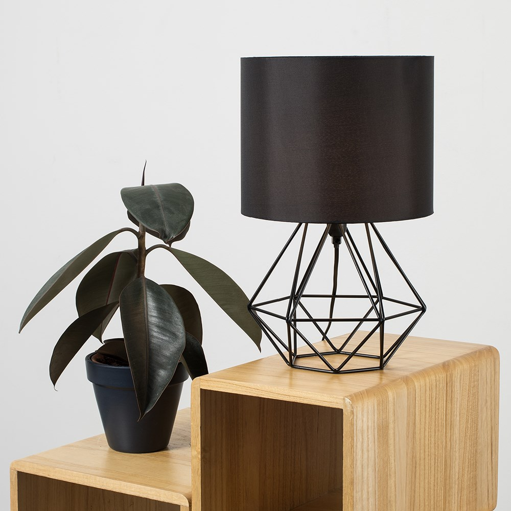 Angus Black Geometric Table Lamp With Black Shade
