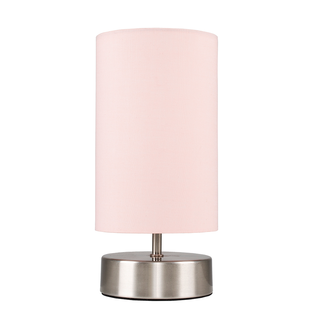 Francis Touch Table Lamp in Brushed Chrome with Dusty Pink Shade