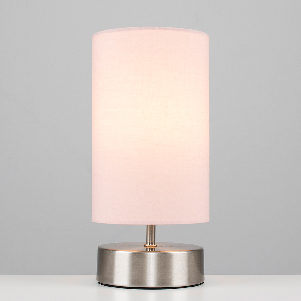 Francis Touch Table Lamp in Brushed Chrome with Dusty Pink Shade