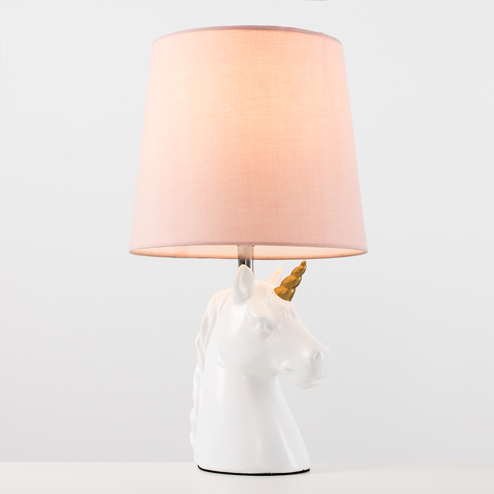Unicorn Table Lamp with Dusty Pink Shade