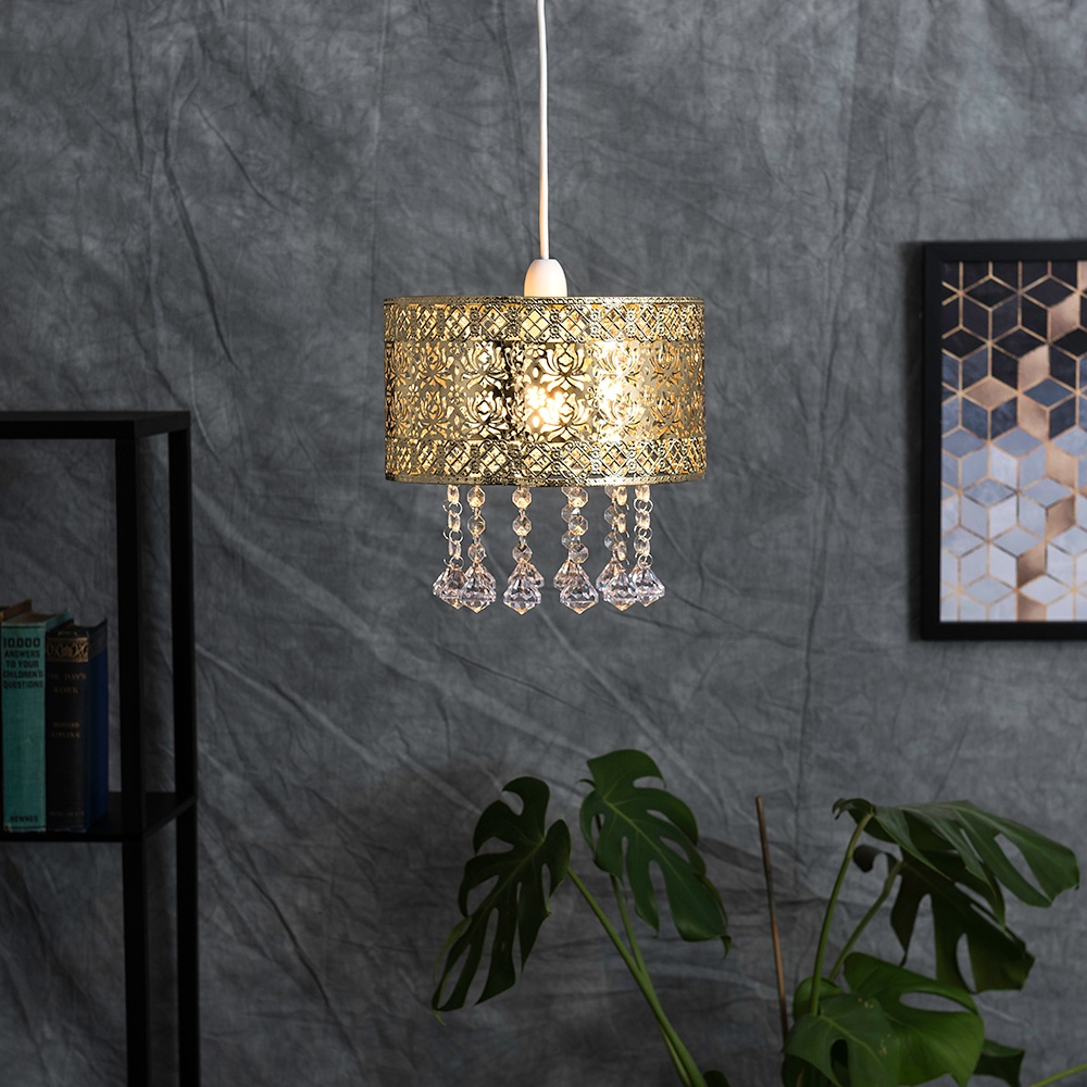 Enna Gold Pendant Shade with Acrylic Jewel Droplets