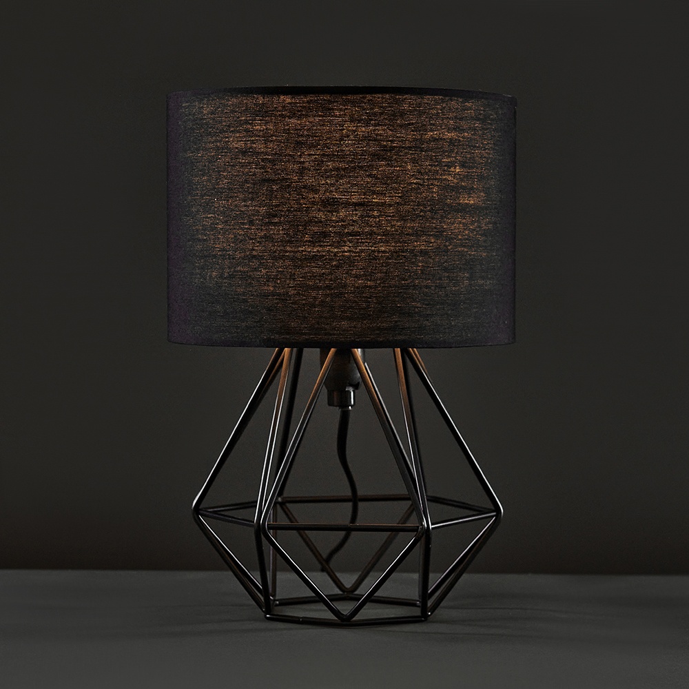 Mini Angus Black Geometric Table Lamp with Black Shade