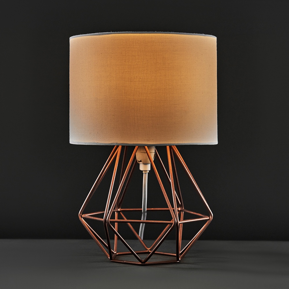 Mini Angus Copper Geometric Table Lamp with White Shade