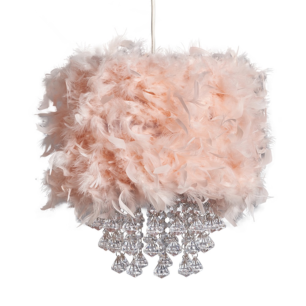 Uriel Feather Pendant Shade in Pink with Acrylic Droplets