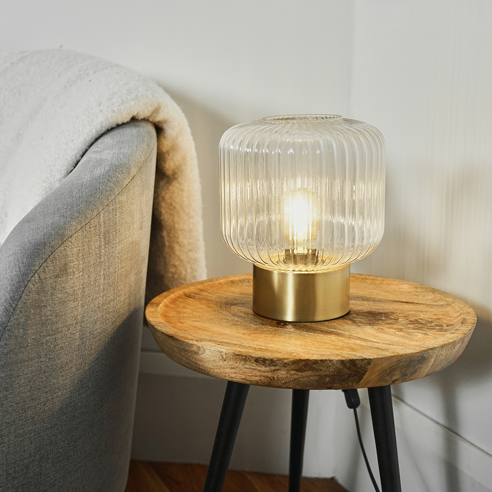 Patterson Matt Gold Table Lamp with Ribbed Glass Shade
