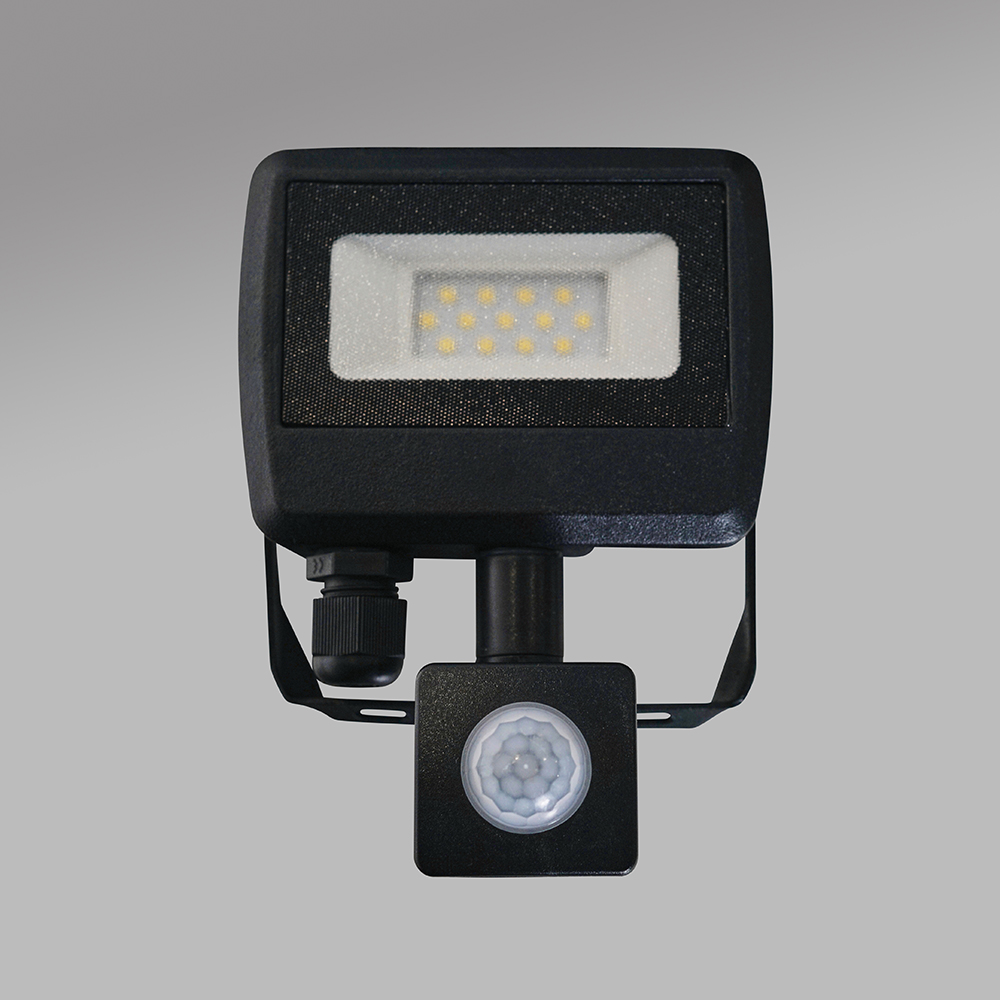 MiniSun 10W 6500K LED Slimline IP65 Black PIR Motion Sensor Floodligh