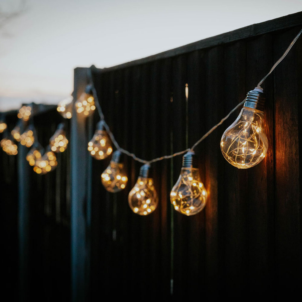 IP44 Battery Operated Warm White Festoon Lights with Bulb Shaped Caps