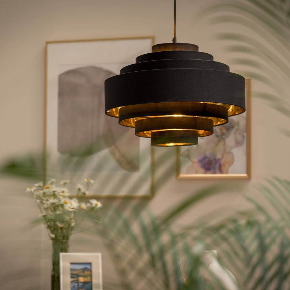 Sette 7 Layer Black Easy Fit Pendant Shade with Gold Inner