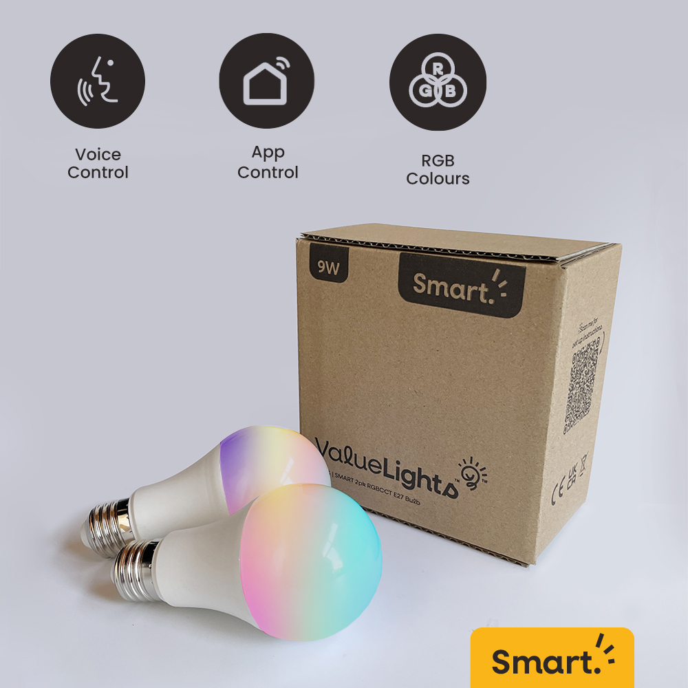 SMART Pack of Two 9W LED RBG ES E27 GLS Bulbs