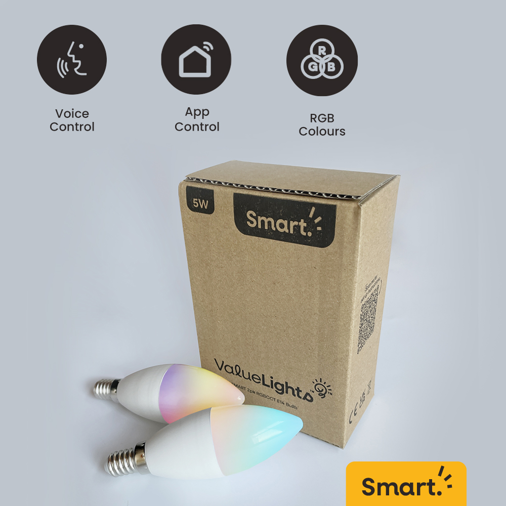 SMART Pack of Two 5W LED RBG SES E14 Candle Bulbs