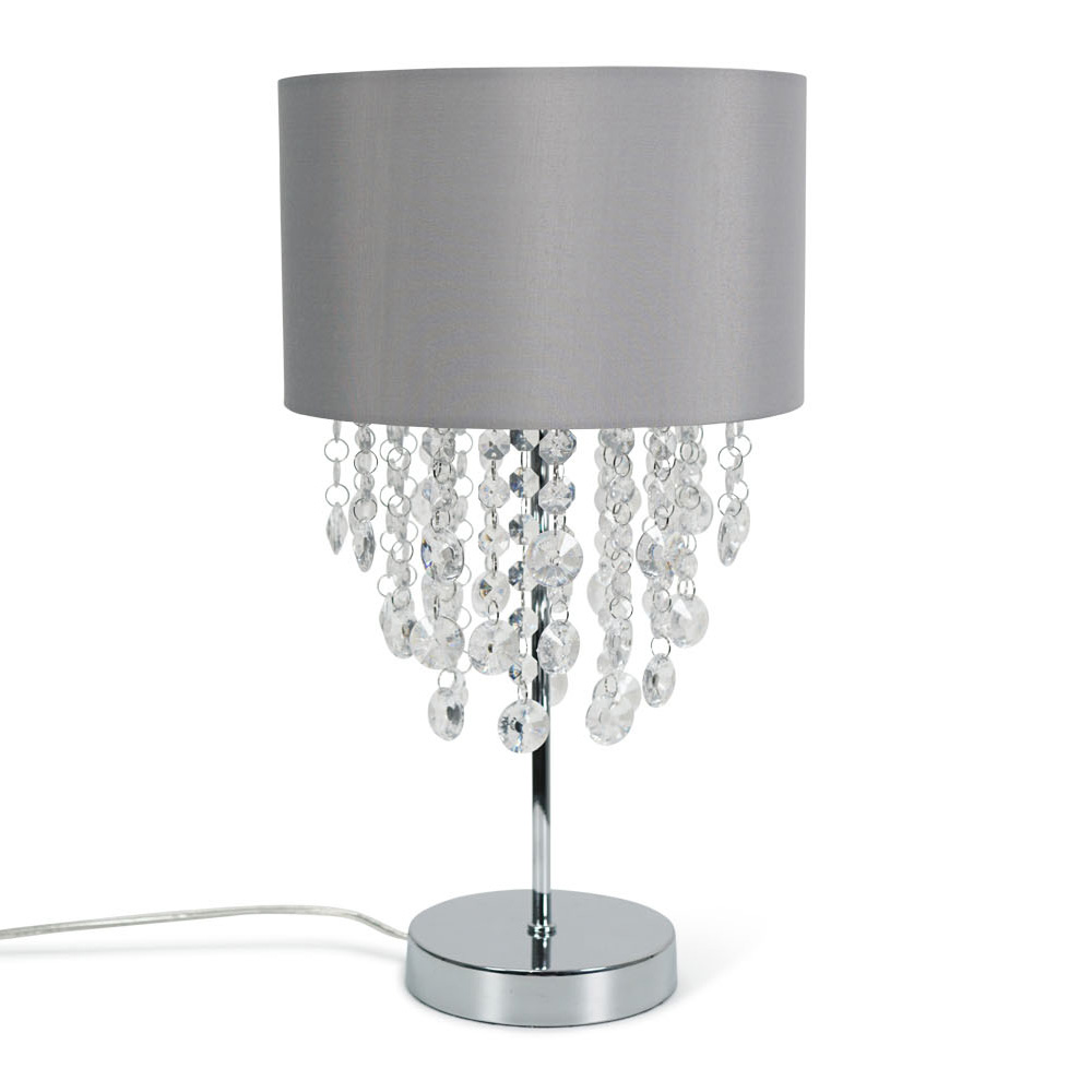 Lulu Grey Table Lamp with Fabric Shade and Acrylic Droplets