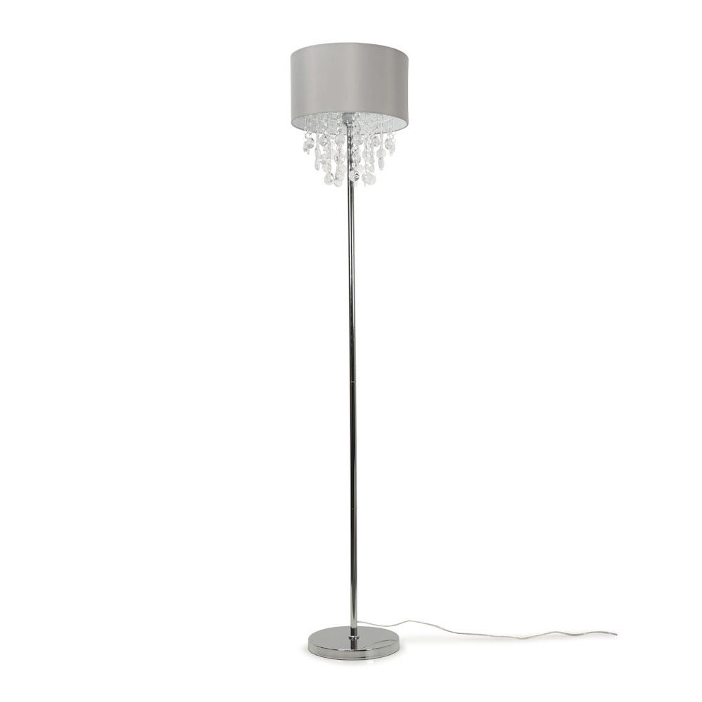 Lulu Grey Floor Lamp with Fabric Shade and Acrylic Droplets