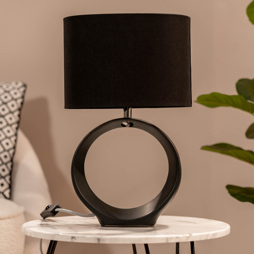Tia Black Ceramic Hoop Table Lamp