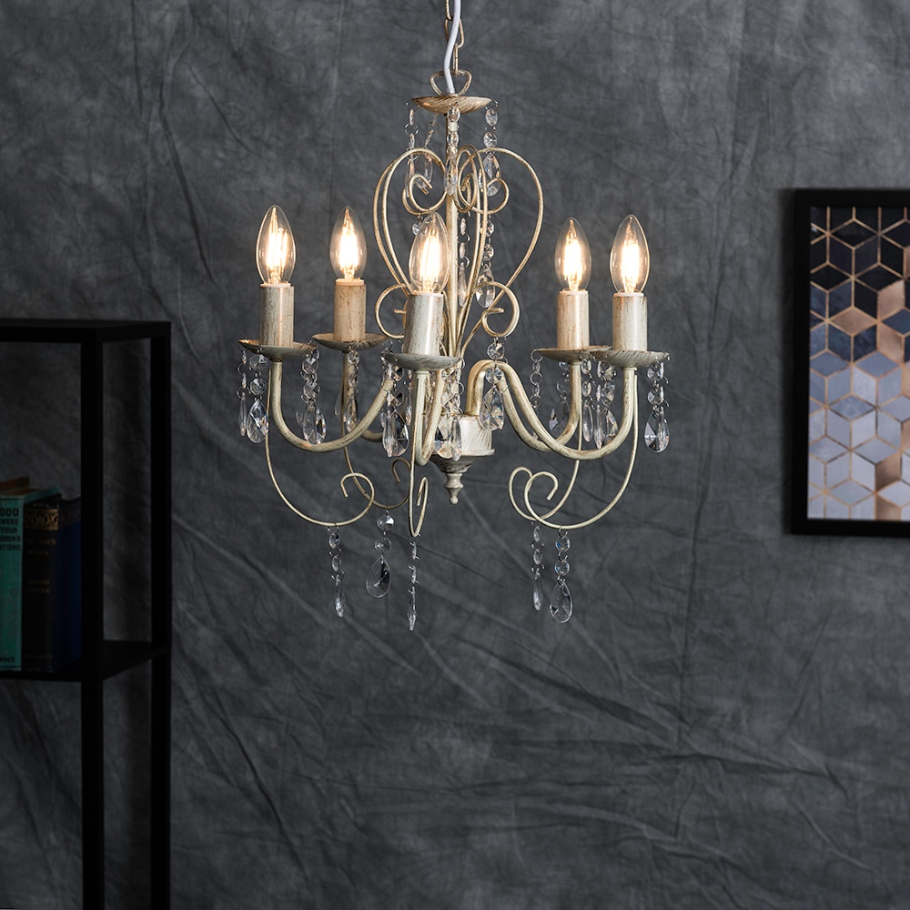 Lille 5 Way Chandelier in Distressed White