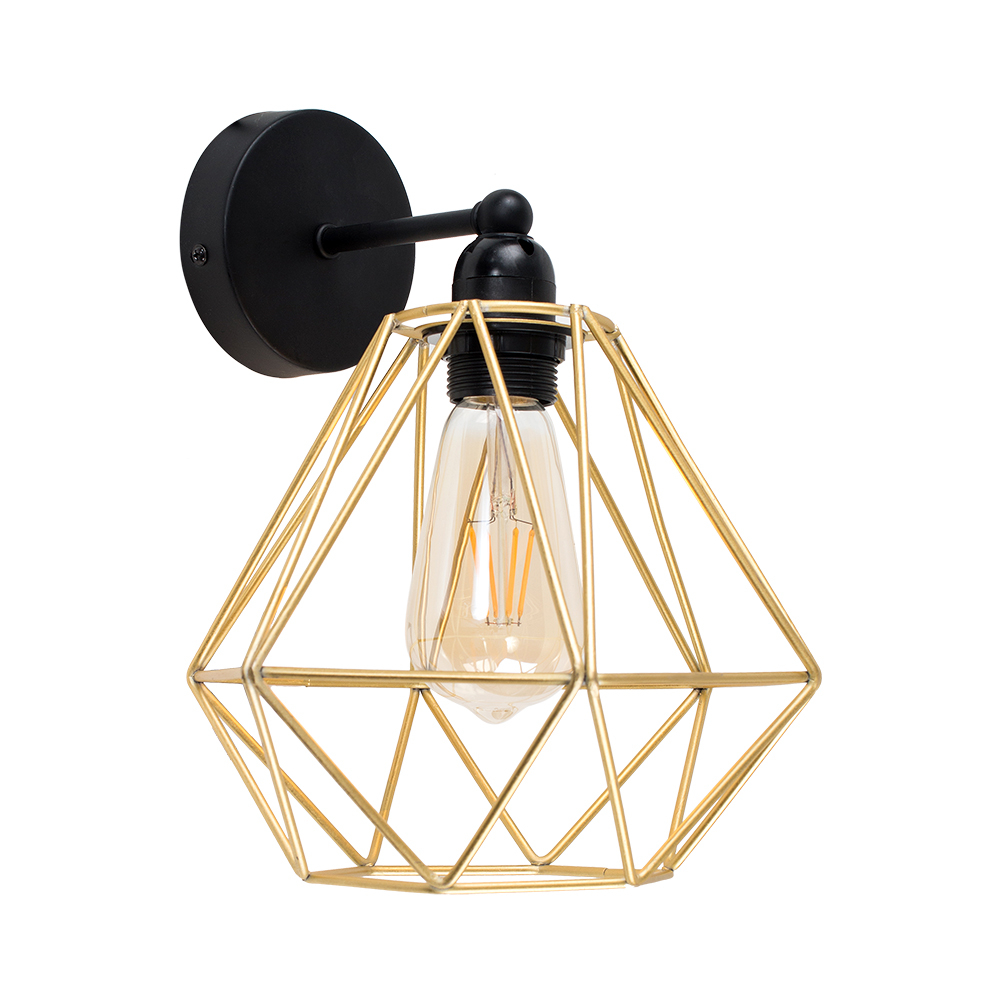 Cambourne Black Steampunk Wall Light with a Gold Diablo Shade