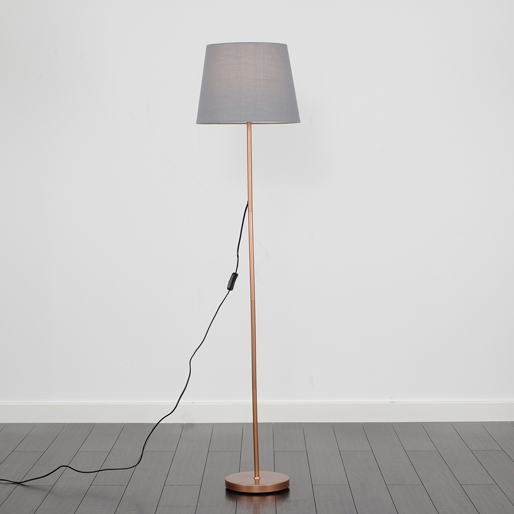 Charlie Copper Floor Lamp with Grey Aspen Shade