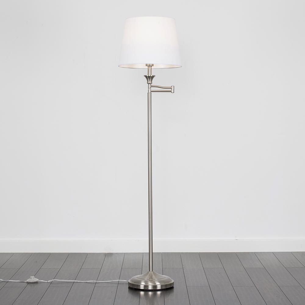 Sinatra Brushed Chrome Floor Lamp with White Aspen Shade