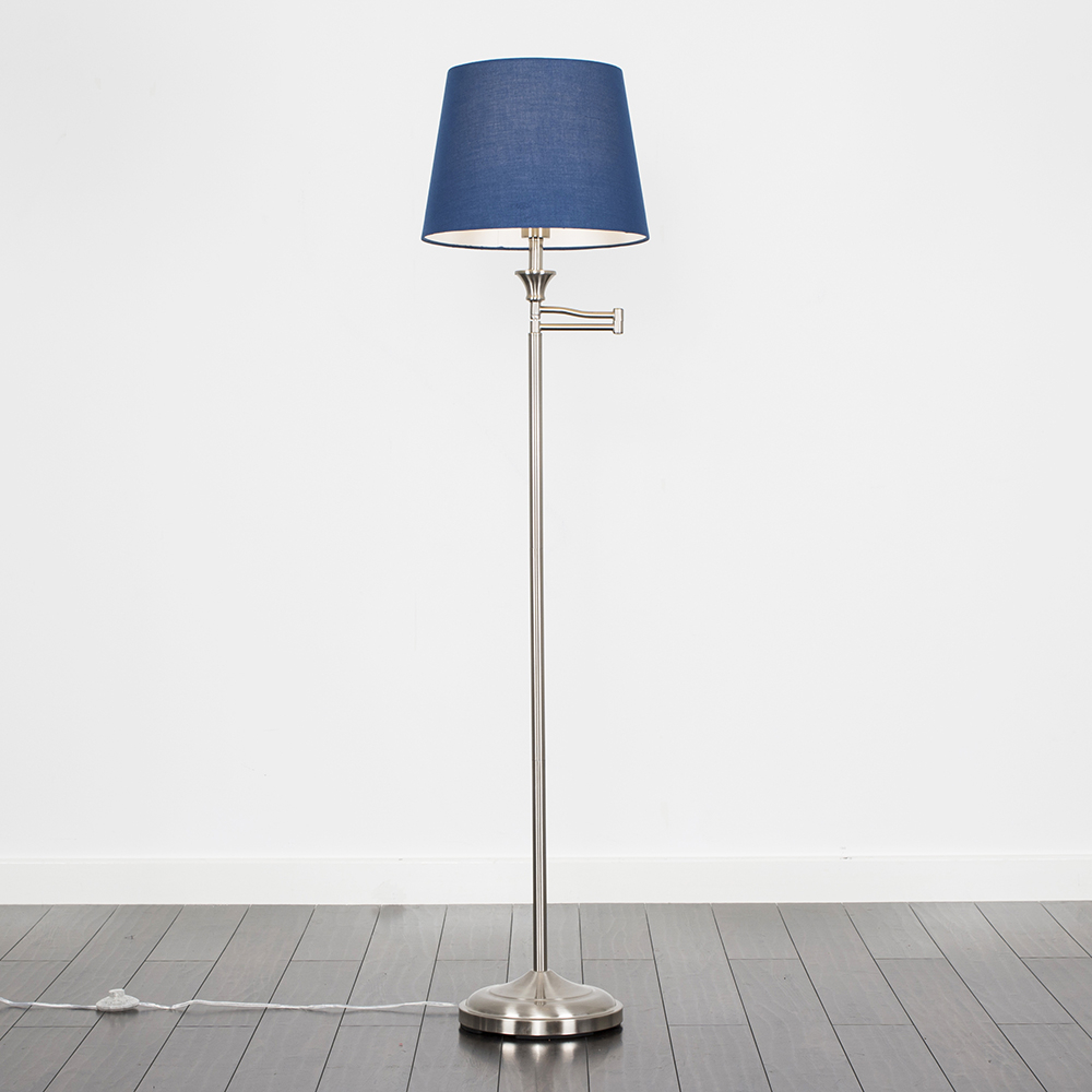 Sinatra Brushed Chrome Floor Lamp with Navy Blue Aspen Shade
