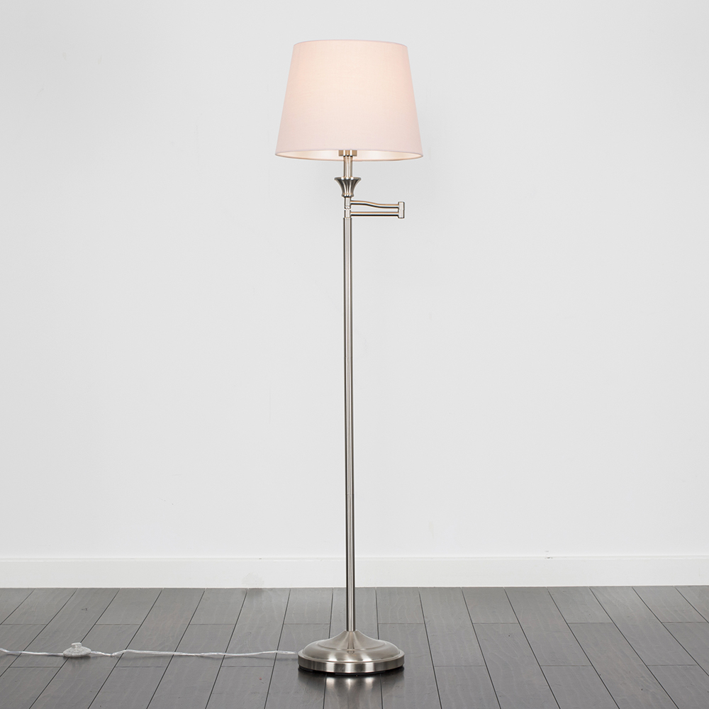 Sinatra Brushed Chrome Floor Lamp with Dusty Pink Aspen Shade