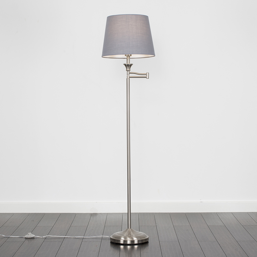 Sinatra Brushed Chrome Floor Lamp with Grey Aspen Shade