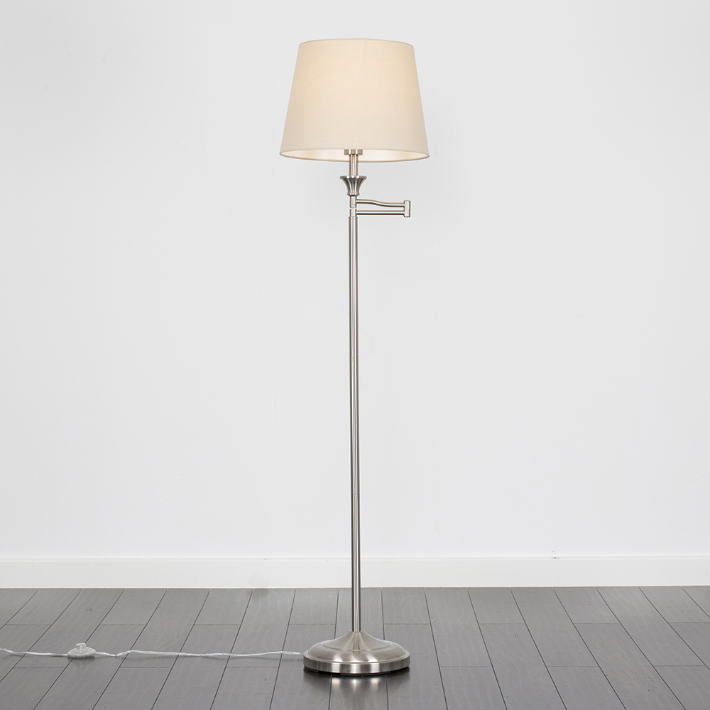 Sinatra Brushed Chrome Floor Lamp with Beige Aspen Shade