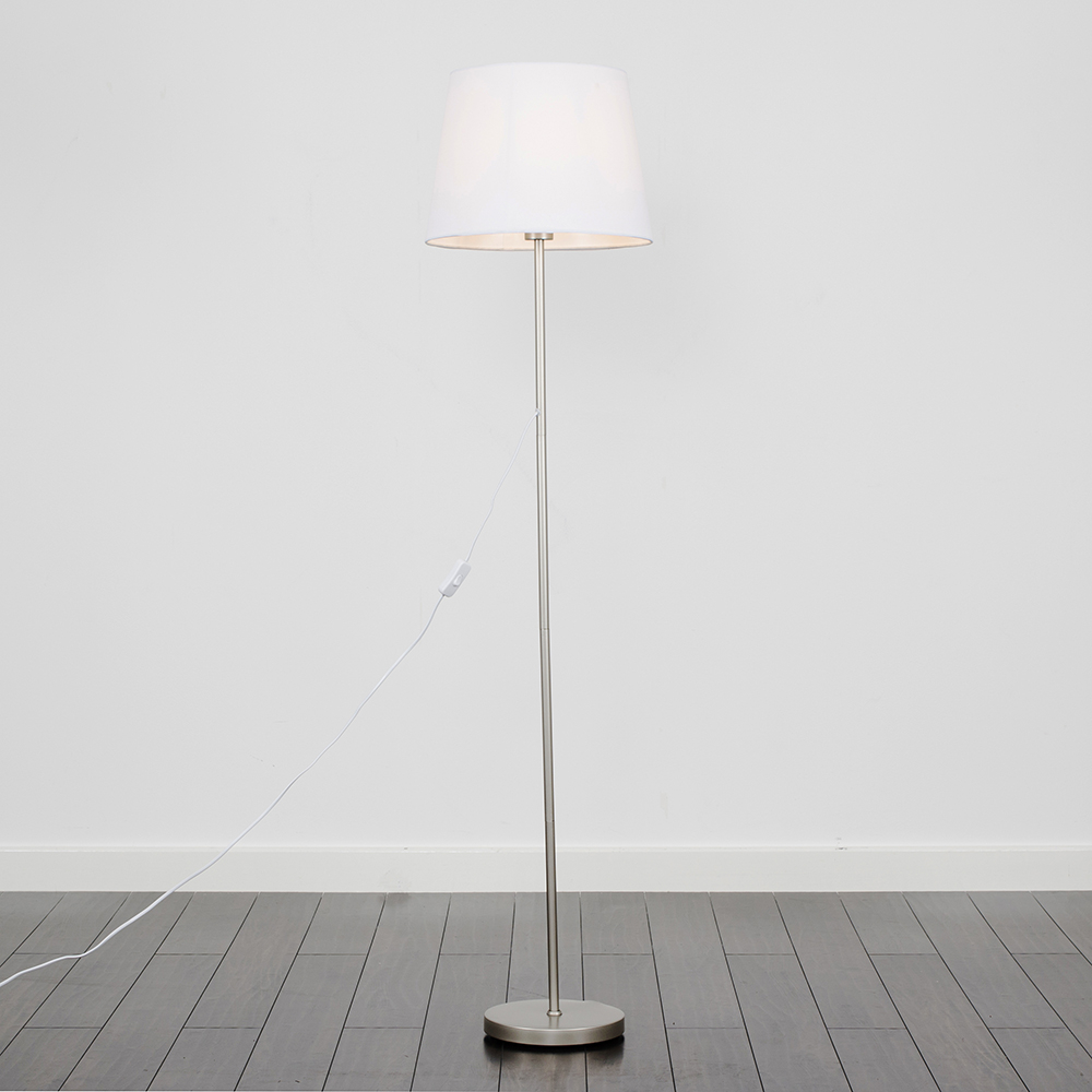 Charlie Brushed Chrome Floor Lamp with White Aspen Shade