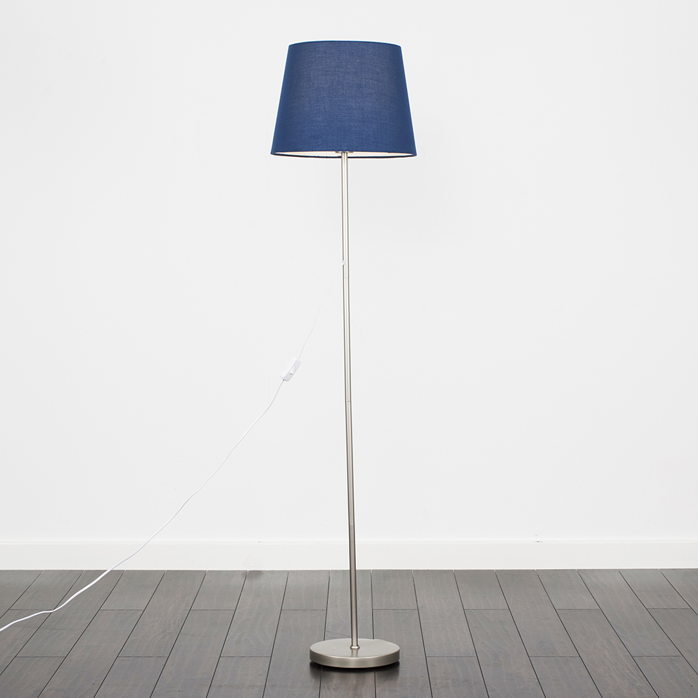 Charlie Brushed Chrome Floor Lamp with Navy Blue Aspen Shade