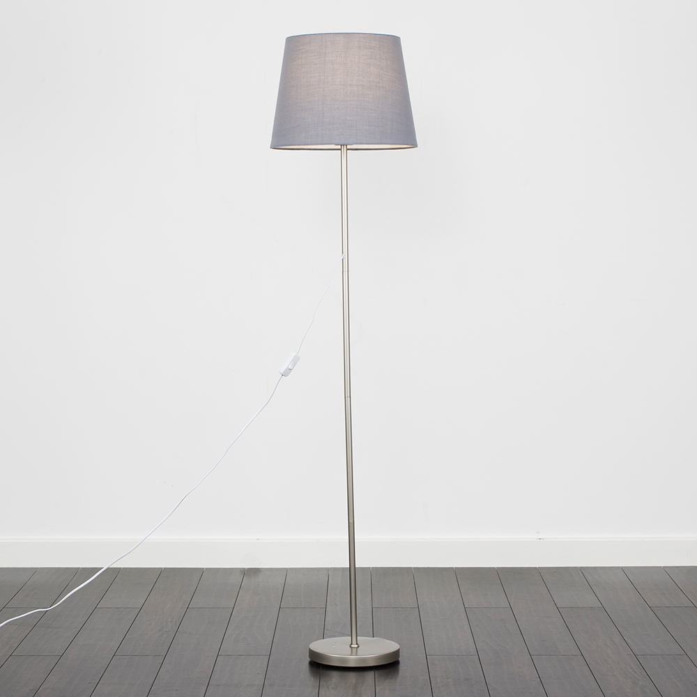 Charlie Brushed Chrome Floor Lamp with Grey Aspen Shade
