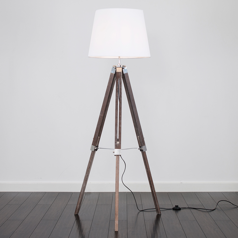 Clipper Light Wood Tripod Floor Lamp with White Aspen Shade