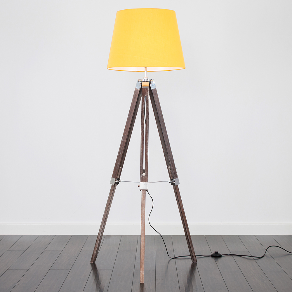 Clipper Light Wood Tripod Floor Lamp with Mustard Aspen Shade