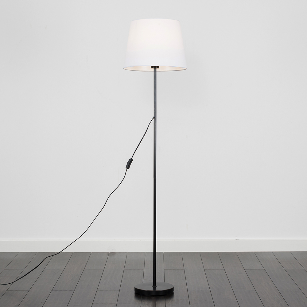 Charlie Black Floor Lamp with White Aspen Shade